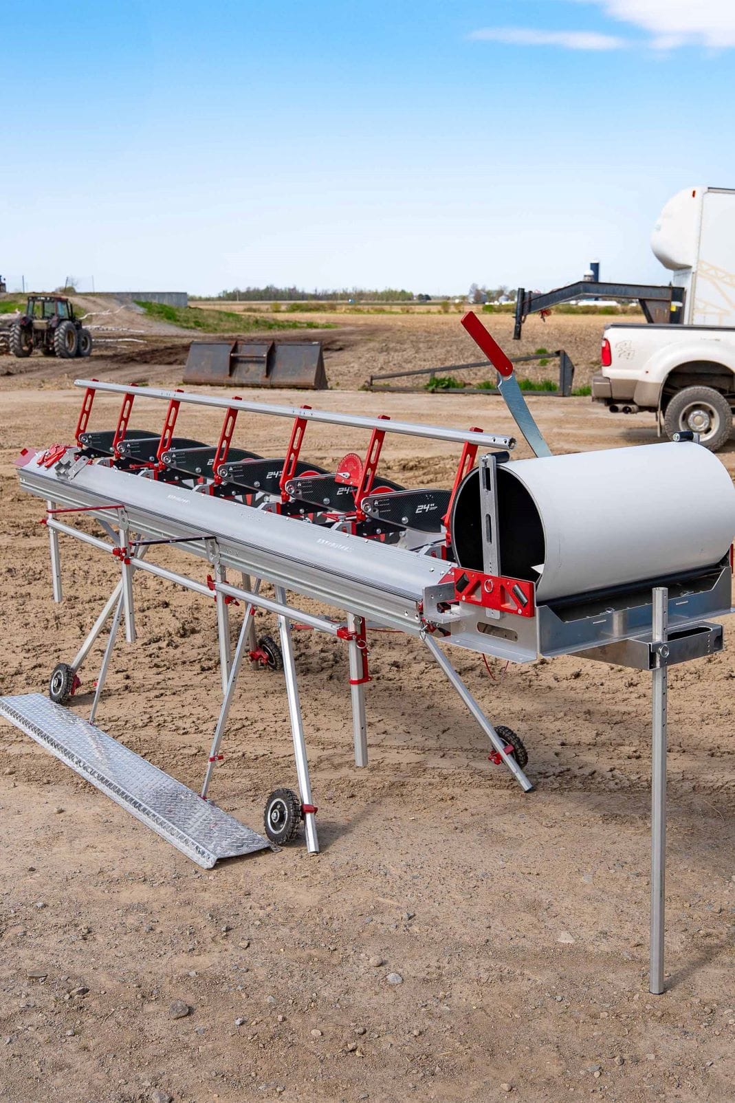 Innovatools aluminum bending brake loaded with all accessories in a construction field