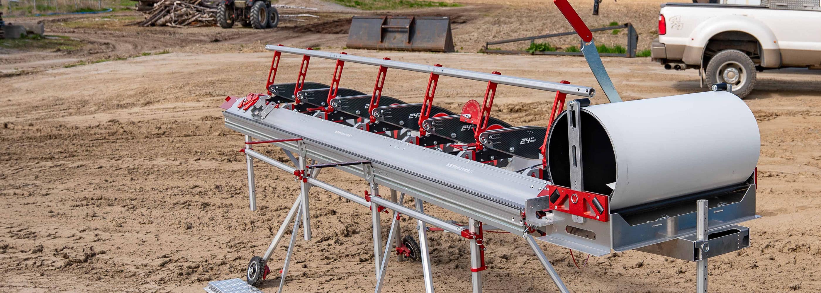 Innovatools aluminum bending brake loaded with all accessories in a construction field